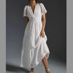 Anthropologie White Eyelet Maxi Dress